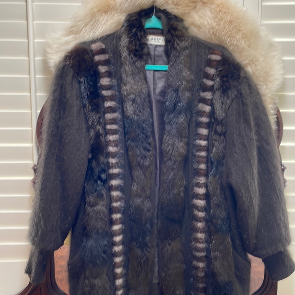 Long Angora with mink and raccoon fur lined sweater cardigan